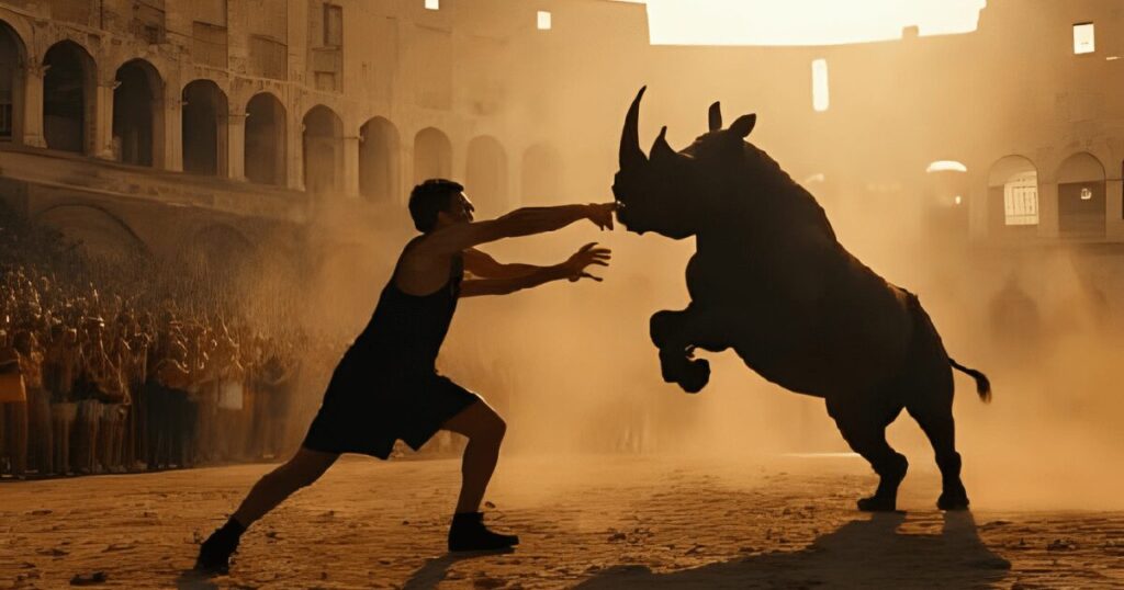 古代ローマ_サイと闘う剣闘士
