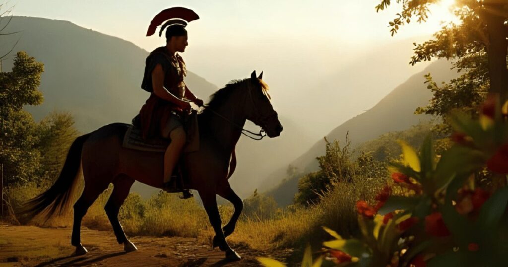 馬で一騎掛けする古代ローマ人