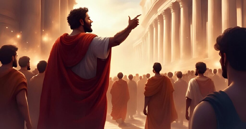 広場で演説する古代ローマの政治家