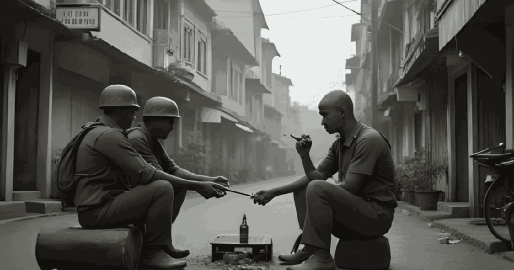 ベトナムの街角でタバコをすう米兵