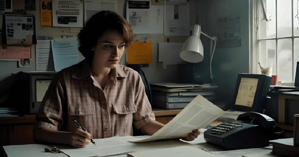 記事を書く新聞記者