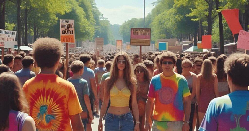 ベトナム戦争時に反戦運動を行うヒッピーたち