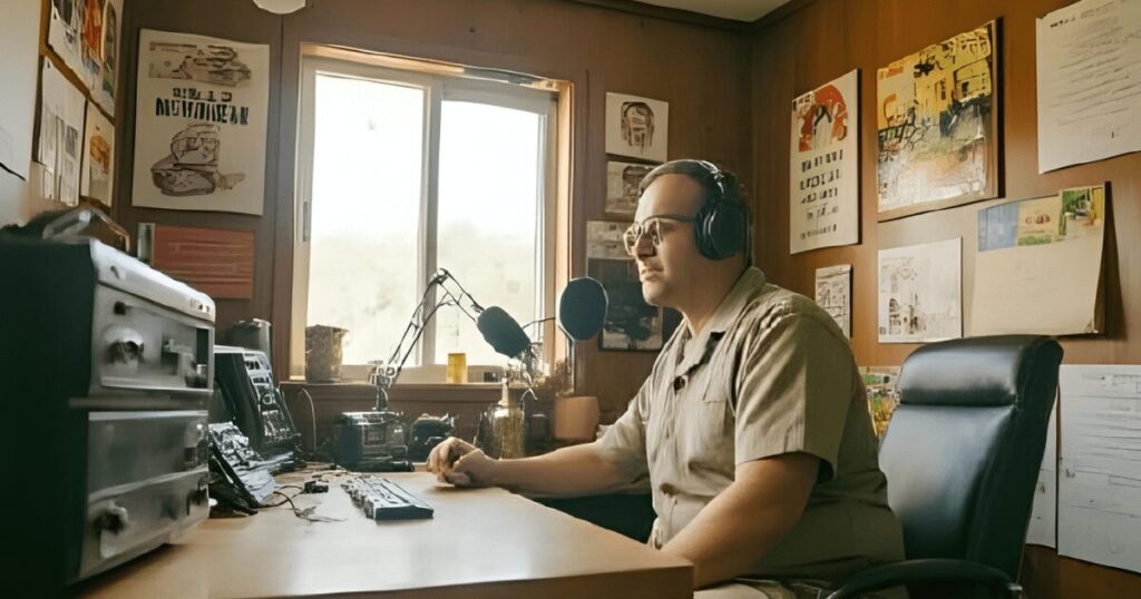 ラジオ放送するDJ