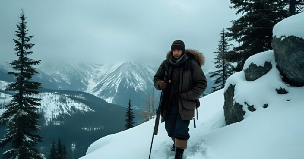雪山を歩く狩人