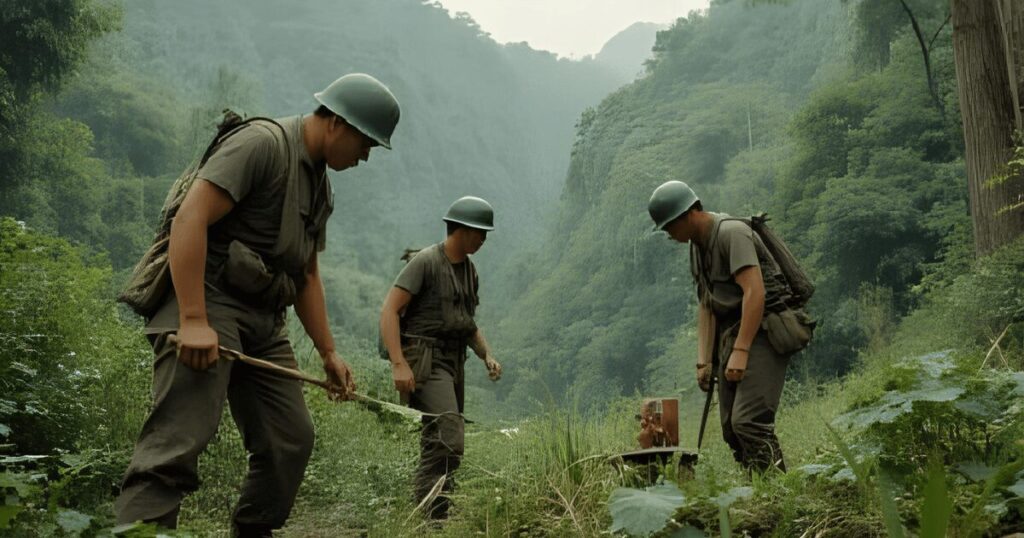ベトナム戦争_ジャングルの中で地雷を探すアメリカ兵