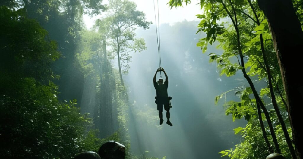 ヘリからロープで降り立つ救助隊員