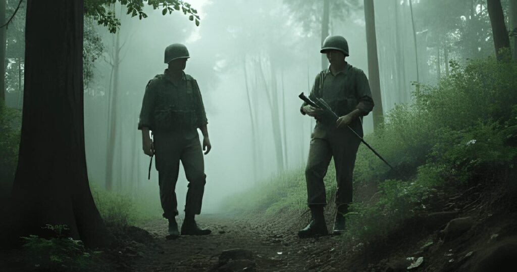 ベトナム戦争　ジャングルの中で地雷を探すアメリカ兵
