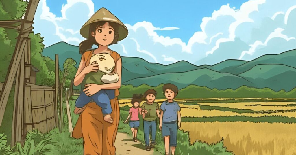 ベトナムの農村で暮らす子供たち