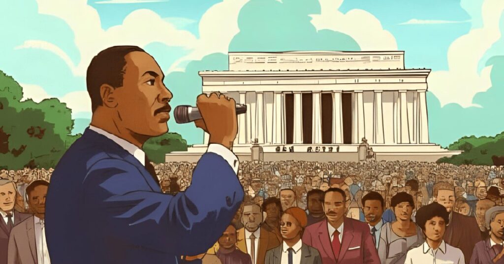 アメリカ公民権運動_大観衆の前で演説するキング牧師