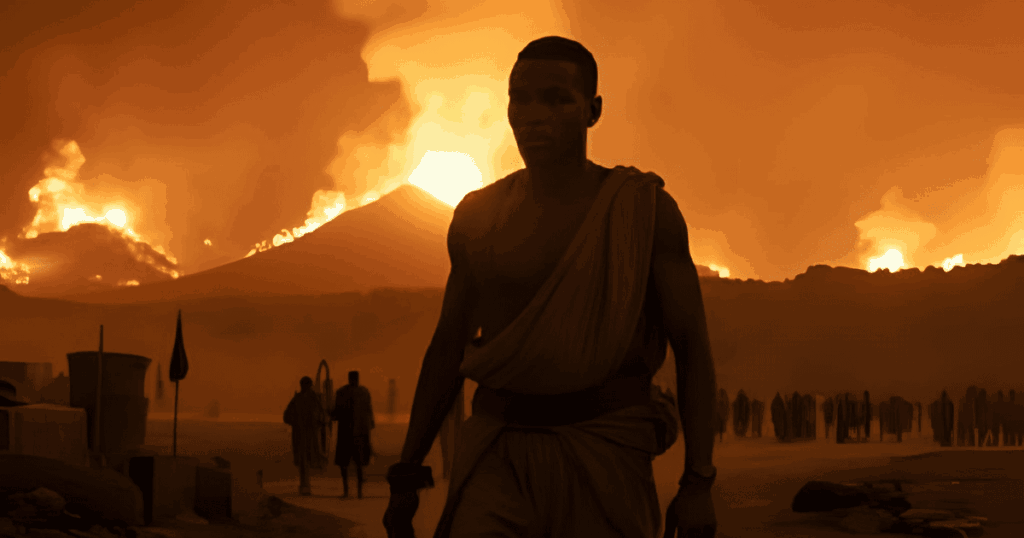 火山脳噴火で逃げる人々