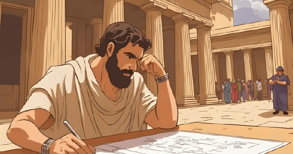 テルマエの図案に悩むルシウス