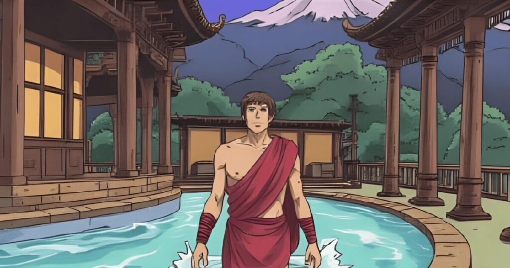 日本の温泉につかる古代ローマ人