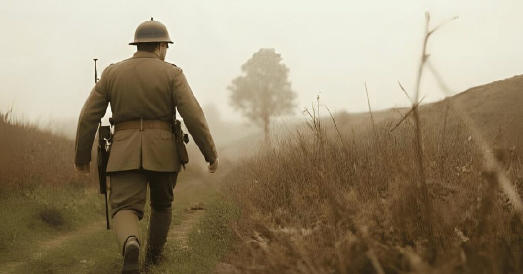 平原を1人で進む伝令兵