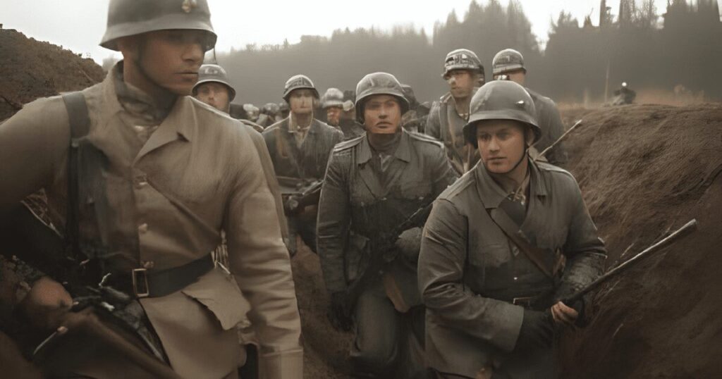 塹壕の中を進む兵士たち