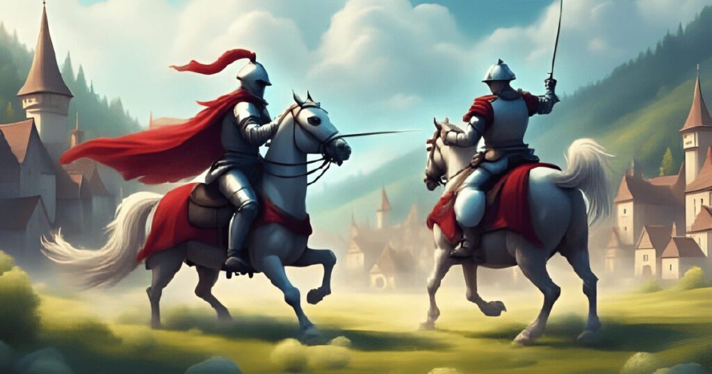 馬上槍試合で一騎打ちする騎士たち