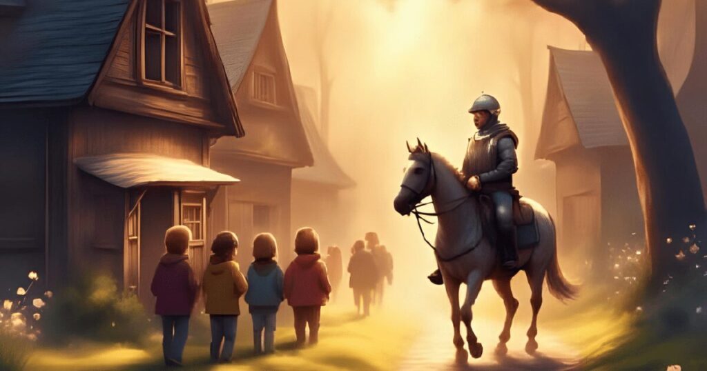 騎士の行進を眺める村の子供たち