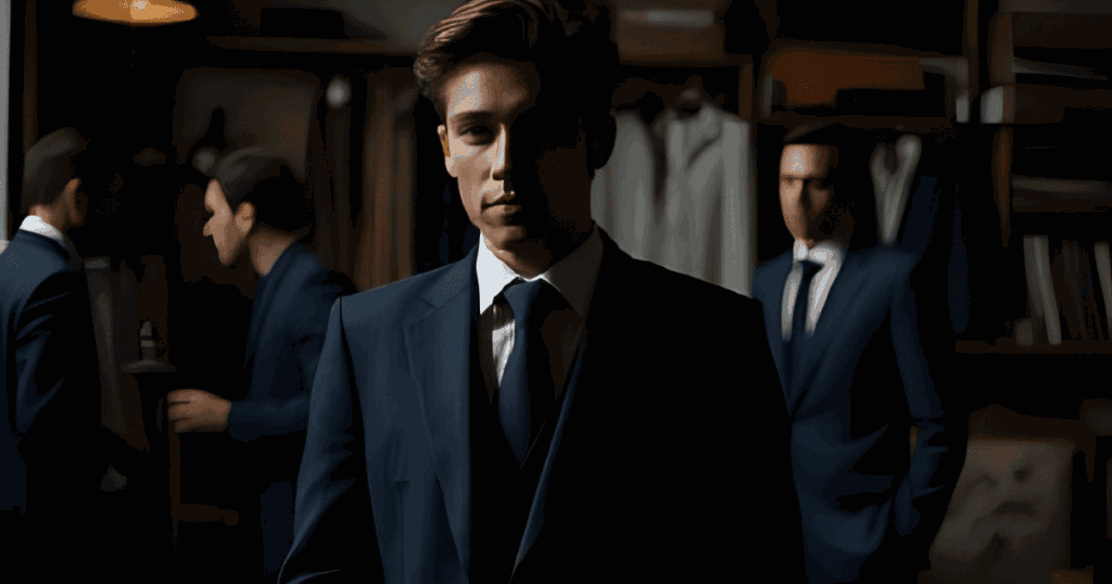 スーツの仕立てをする若者