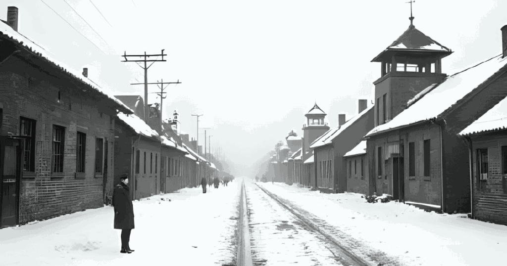 雪の中の強制収容所