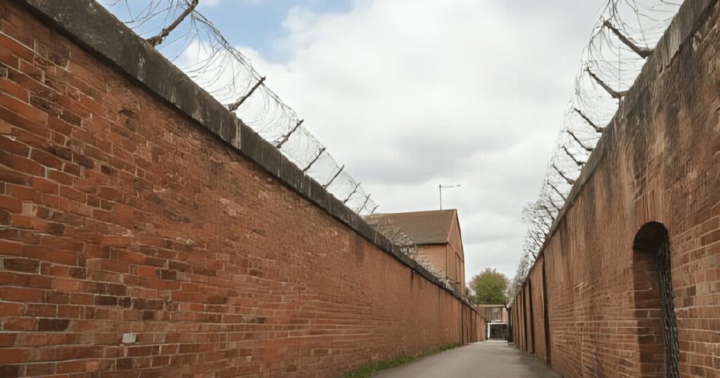 強制収容所の外壁と鉄条網