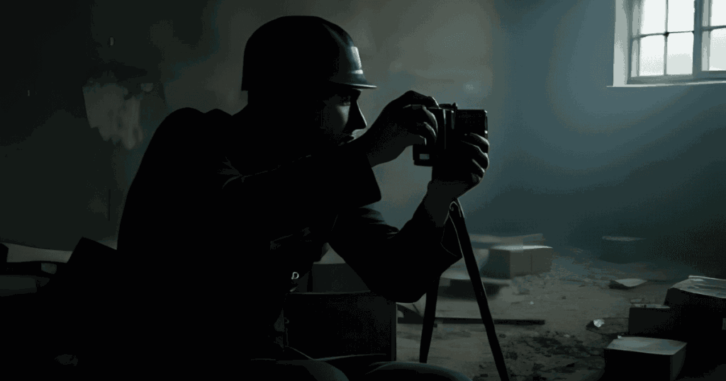 戦場でカメラに記録を残す軍人