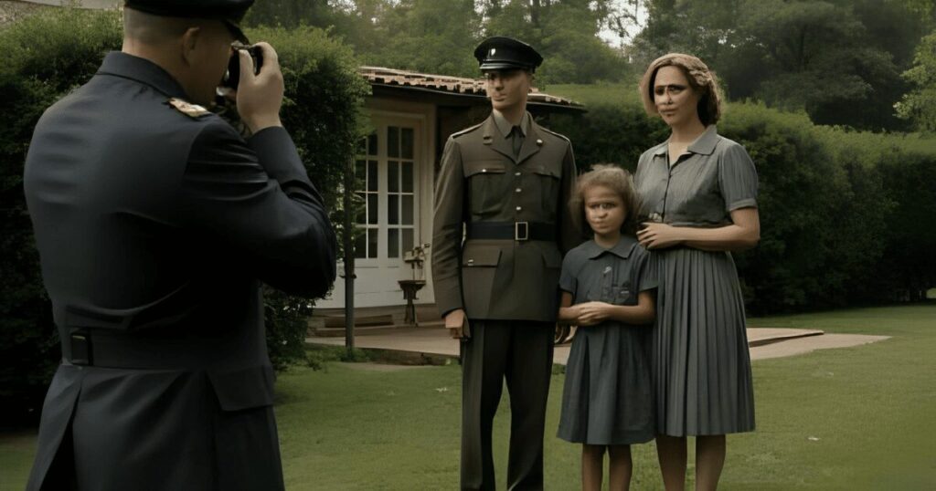 将校の家族の写真を撮る写真家