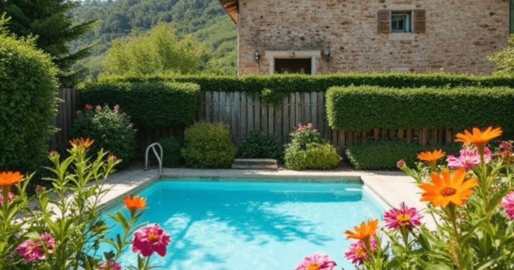 プールのあるヨーロッパの家庭庭園