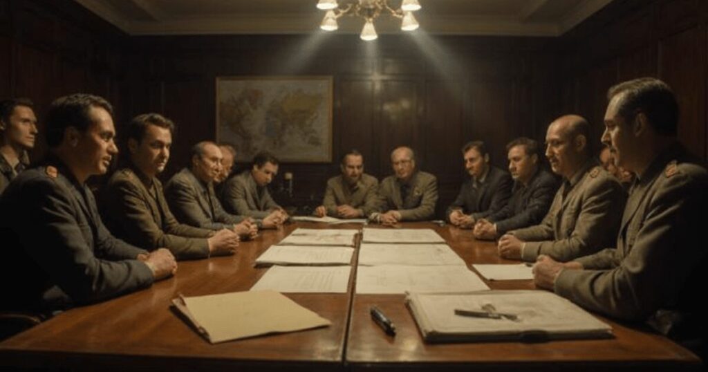 会議で議論する軍人たち